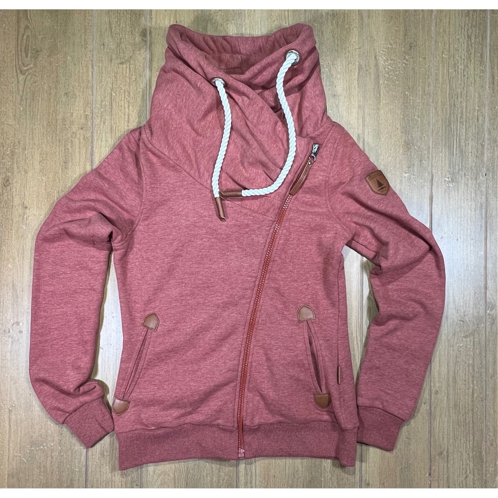 Wanakome Hestia Asymmetrical Zip Cowl Neck Hoodie Heathered Red Coral Small